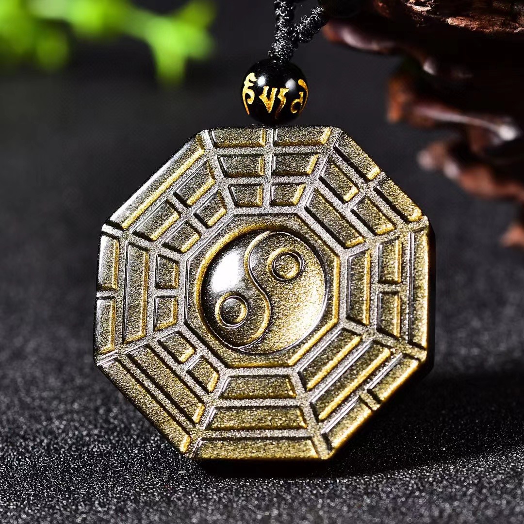 晶妃恋天然金曜石太极八卦吊坠男女款项链男士复古挂坠转动项坠