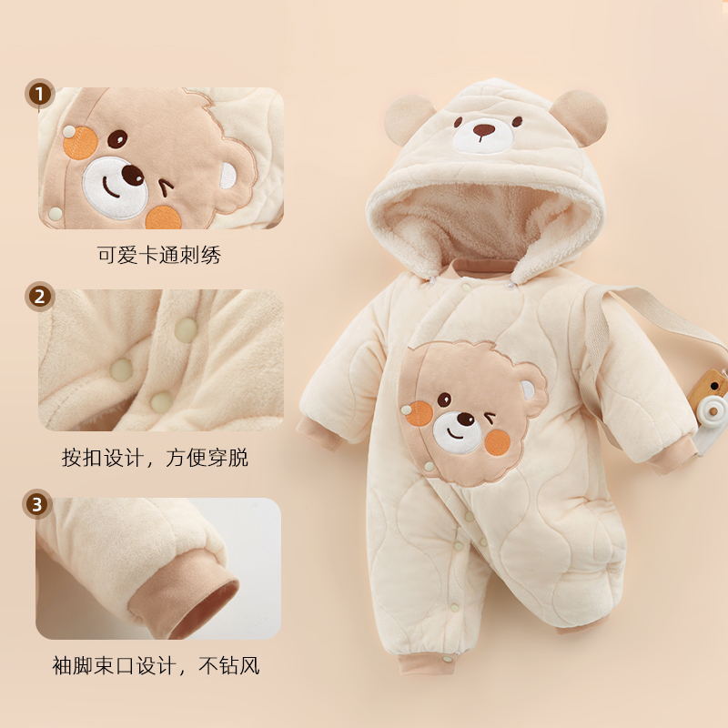 婴幼儿连体棉服冬季加绒连体衣加厚棉男女外穿哈衣外出保暖爬爬服