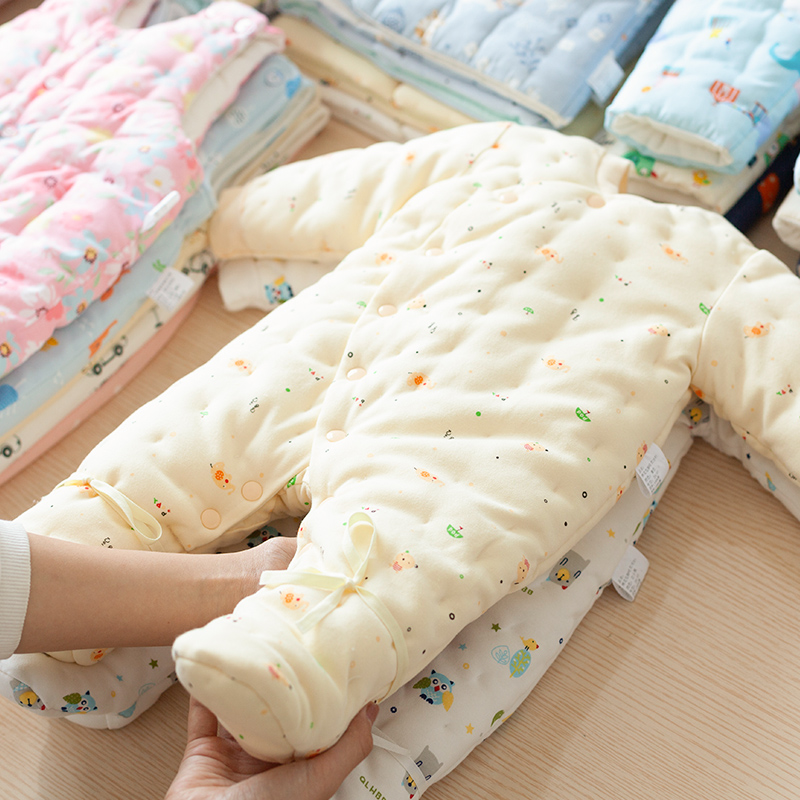 婴儿棉花加厚连体衣服新生儿保暖哈衣 宝宝包脚棉衣秋冬装