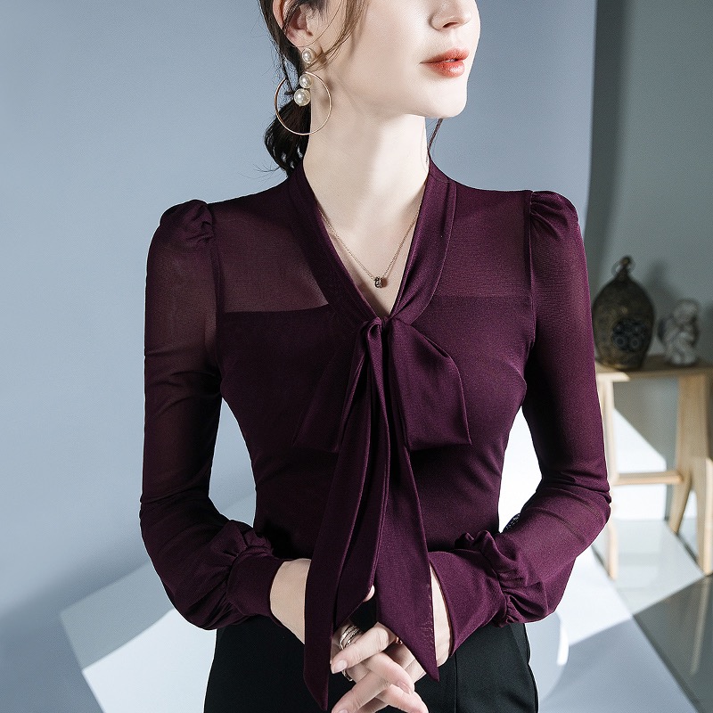 气质衬衫女长袖2025春装新款网纱打底衫法式设计感时尚别致上衣