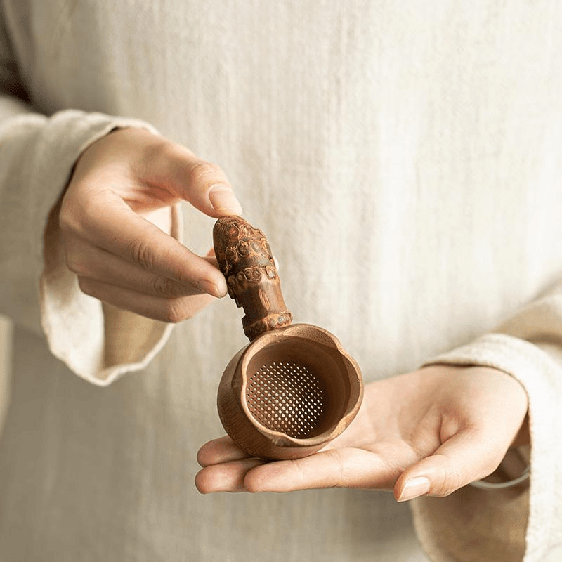 天然竹根打孔茶漏竹制茶滤茶叶过滤器竹节滤茶器碳化功夫茶具配件