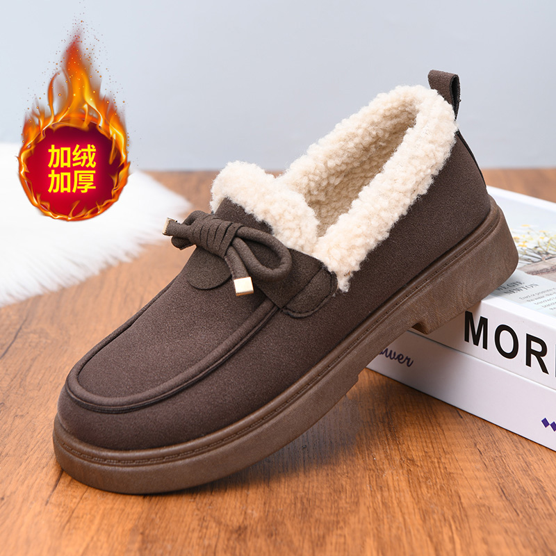 冬季加绒保暖豆豆鞋女棉鞋休闲百搭妈妈鞋老北京棉鞋平底防滑女鞋