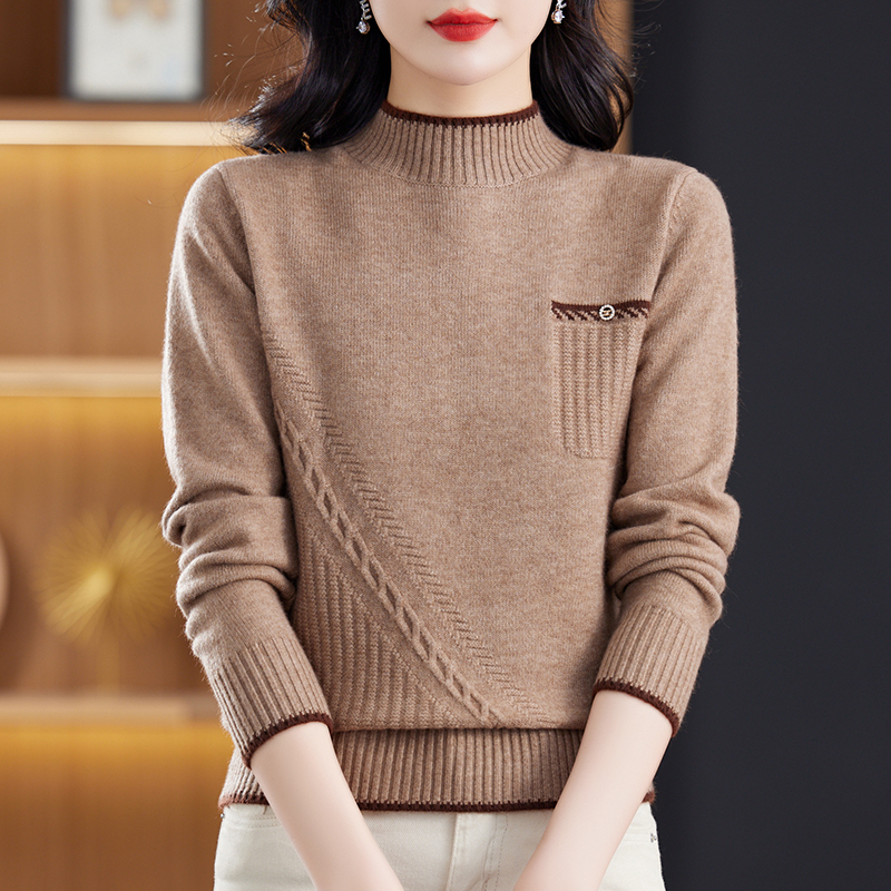 羊毛衫冬季新款半高领针织衫女气质妈妈洋气百搭宽松显瘦打底衫厚