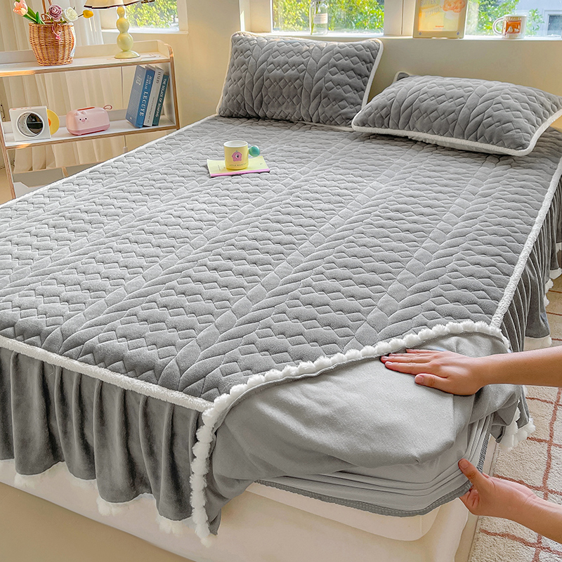 加厚牛奶绒夹棉床裙单件冬季婴儿法兰绒带裙边床笠防滑珊瑚绒床罩