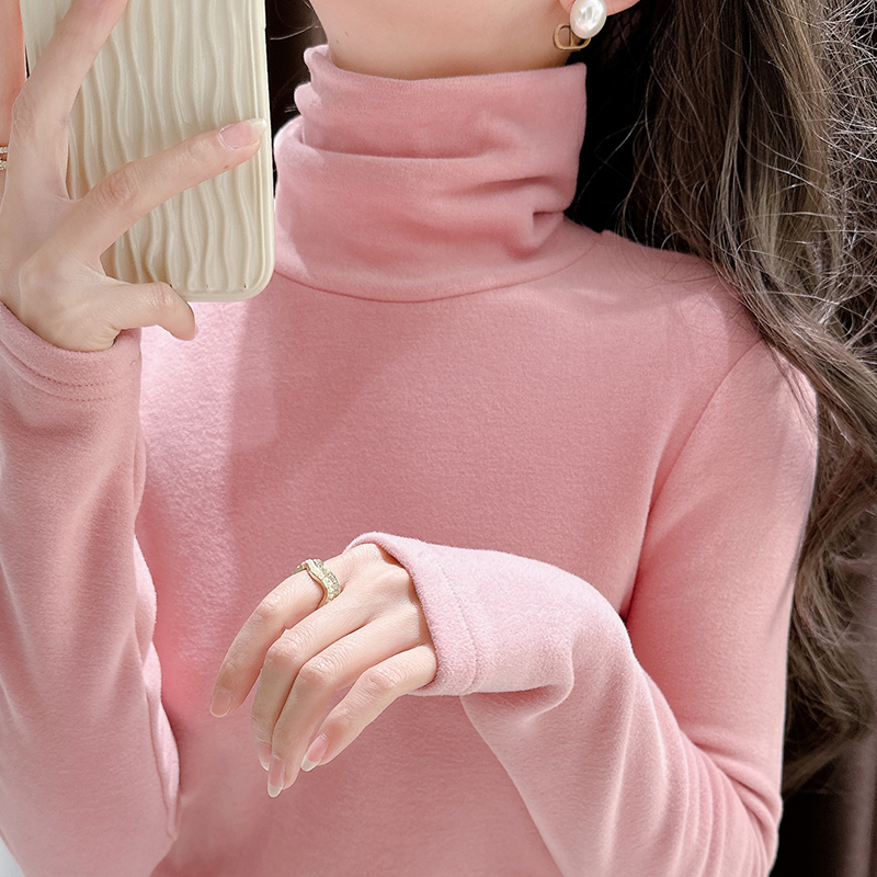 粉色堆堆领德绒打底衫女秋冬配毛衣内搭高端新款时尚洋气百搭女装