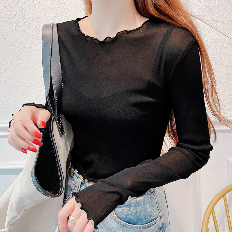 春秋季高级感蕾丝打底衫长袖新款时尚洋气百搭减龄显瘦修身薄款女