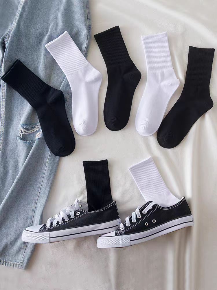 中长筒袜子男女通用四季款潮流百搭日系学生袜夏季中筒白色黑色