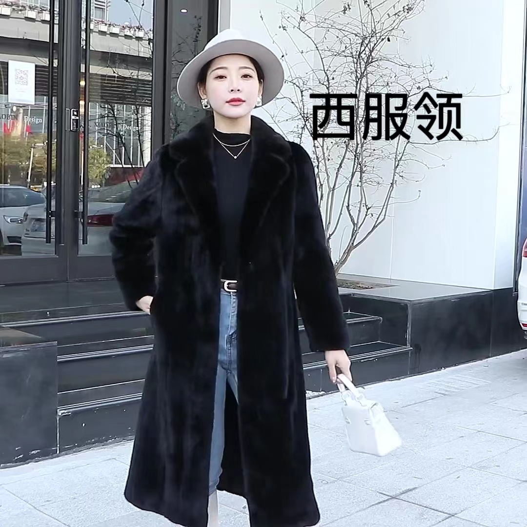 营城之恋西服领衣长110冬季貂皮气质时尚大衣加厚长款显瘦