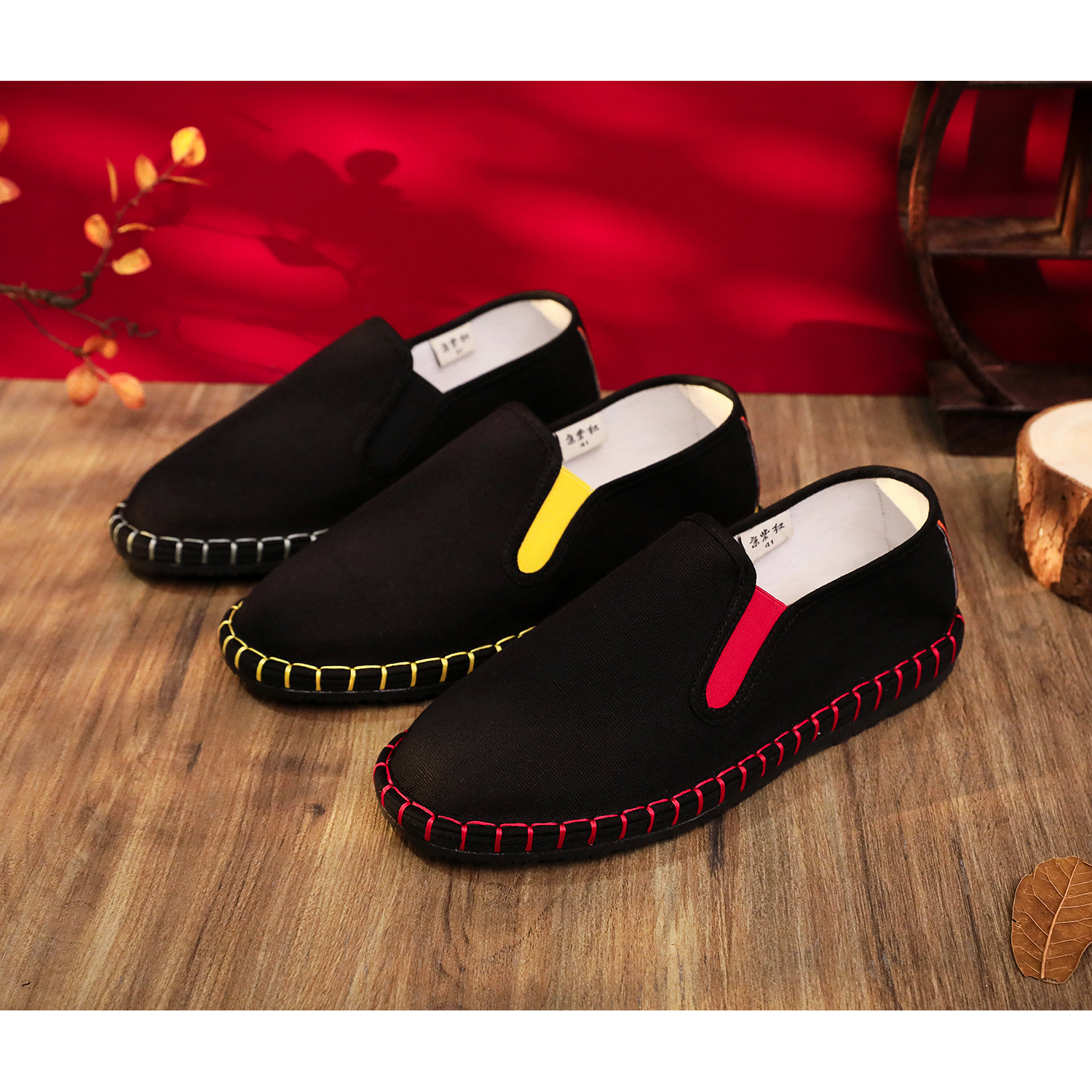 京紫红马克线工艺老北京布鞋软底透气休闲舒适平底牛筋底亚麻布鞋