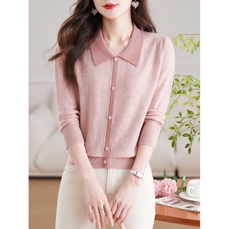 娃娃领长袖针织衫女短款秋装2024新款爆款洋气百搭上衣打底衫春秋