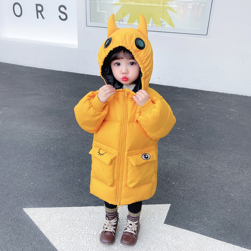 超萌加厚儿童羽绒服中长款过膝女童小宝宝2婴儿白鸭绒洋气一1岁半