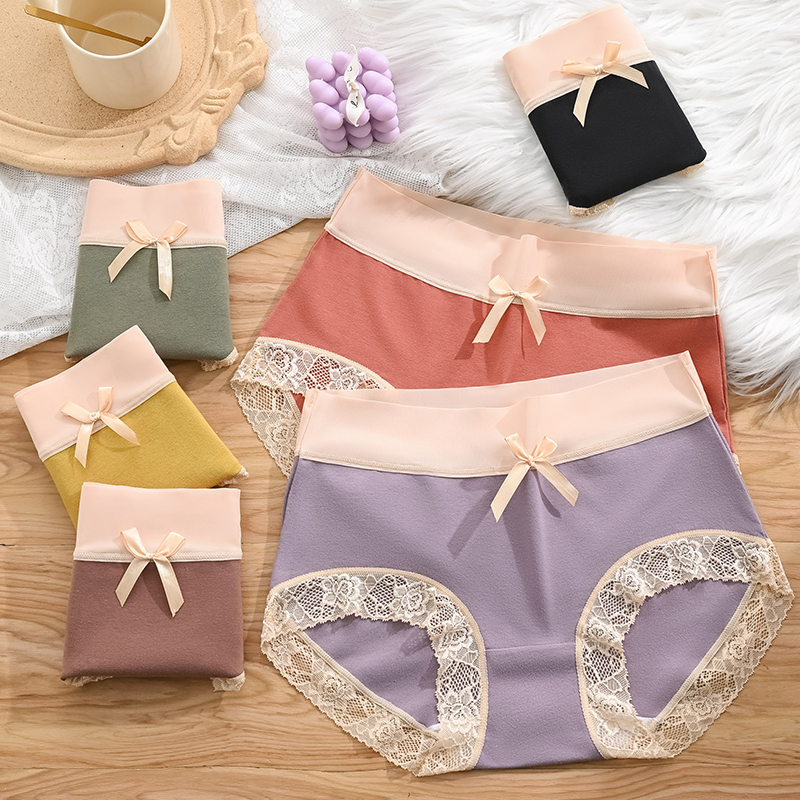 GINBAREIS/金佰亿中高腰纯棉内裤女士蕾丝无痕大码抗菌三角内裤头