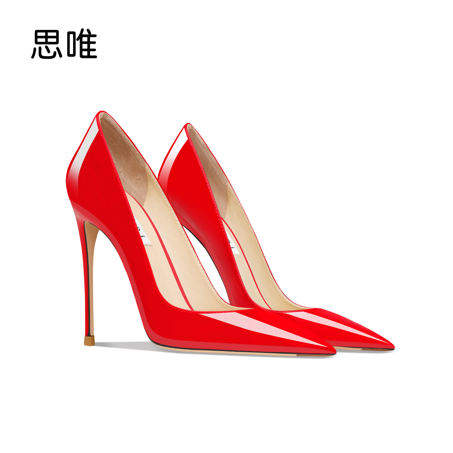思唯红色高跟鞋女细跟浅口2025年新款气质性感工作鞋职业漆皮单鞋
