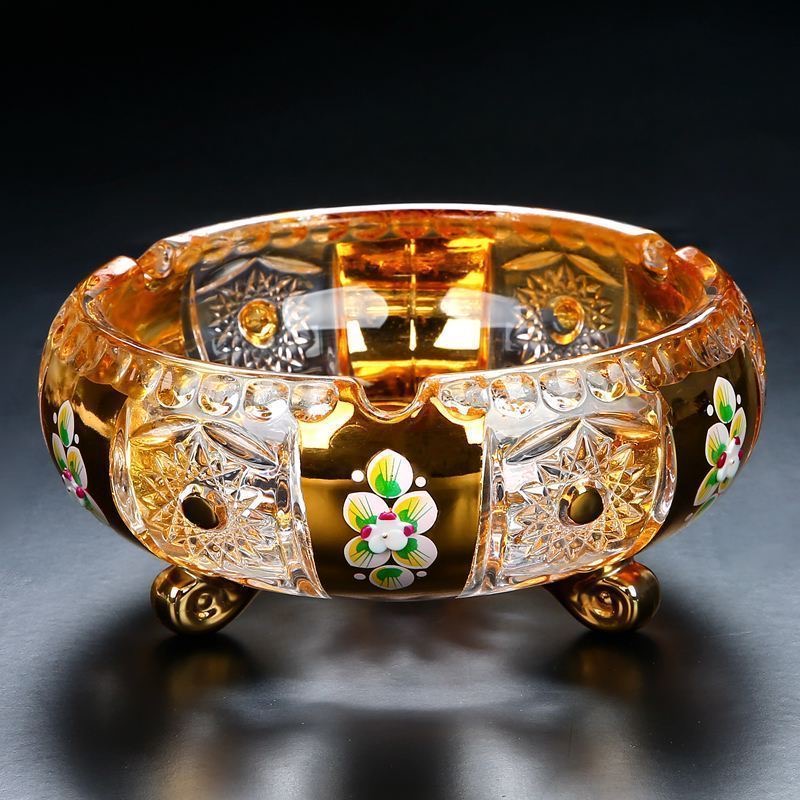 欧式创意水晶玻璃珐琅彩烟灰缸个性潮流家用客厅高档时尚耐用精美