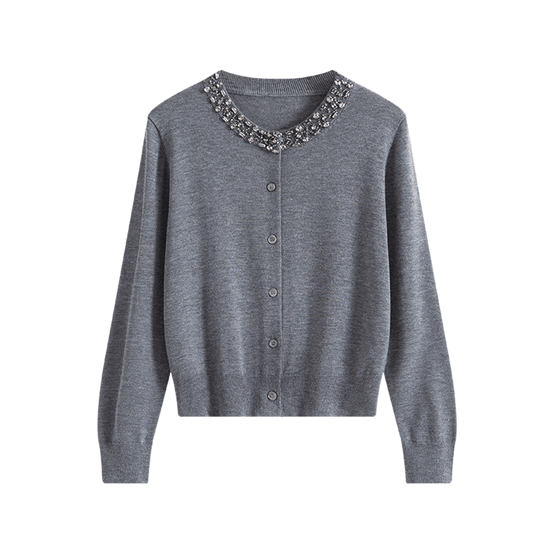 【格雷恋人】桑蚕丝上衣针织开衫女2025格雷系针织重工镶钻