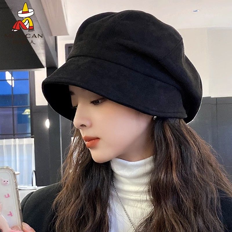 Mexican/稻草人帽子女渔夫帽秋冬季保暖加厚显脸小八角帽堆堆帽潮