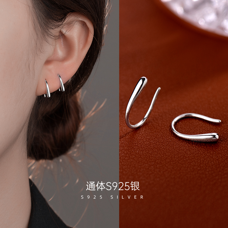 金美澳 925银耳饰 银饰耳钉女款2025年新款睡觉免摘时尚水滴耳环