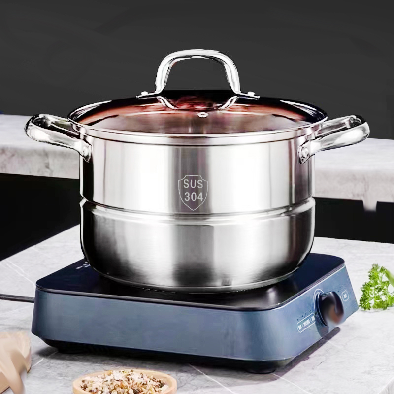 【26CM】不锈钢加大茶色盖蒸锅磨砂款汤锅大容量多用空心手柄松弛感