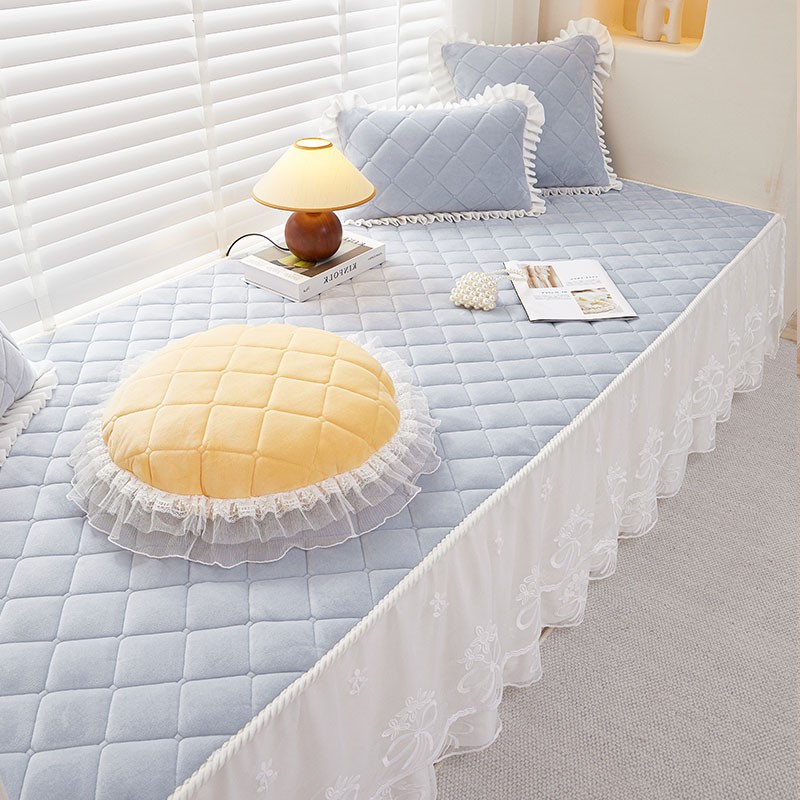 蕾丝垂边公主风飘窗垫网红卧室可拆洗阳台垫子防滑海绵坐垫定制