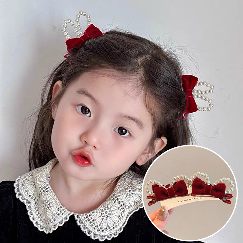 124 女童中国风发卡蝴蝶结后压发夹宝宝皇冠顶夹儿童古风新年头饰