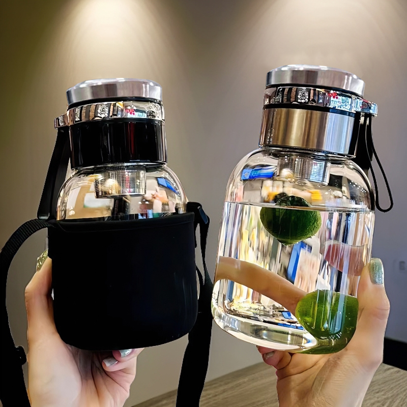 高硼硅玻璃水杯茶水分离家用喝水杯大容量透明男女士便携泡茶杯子
