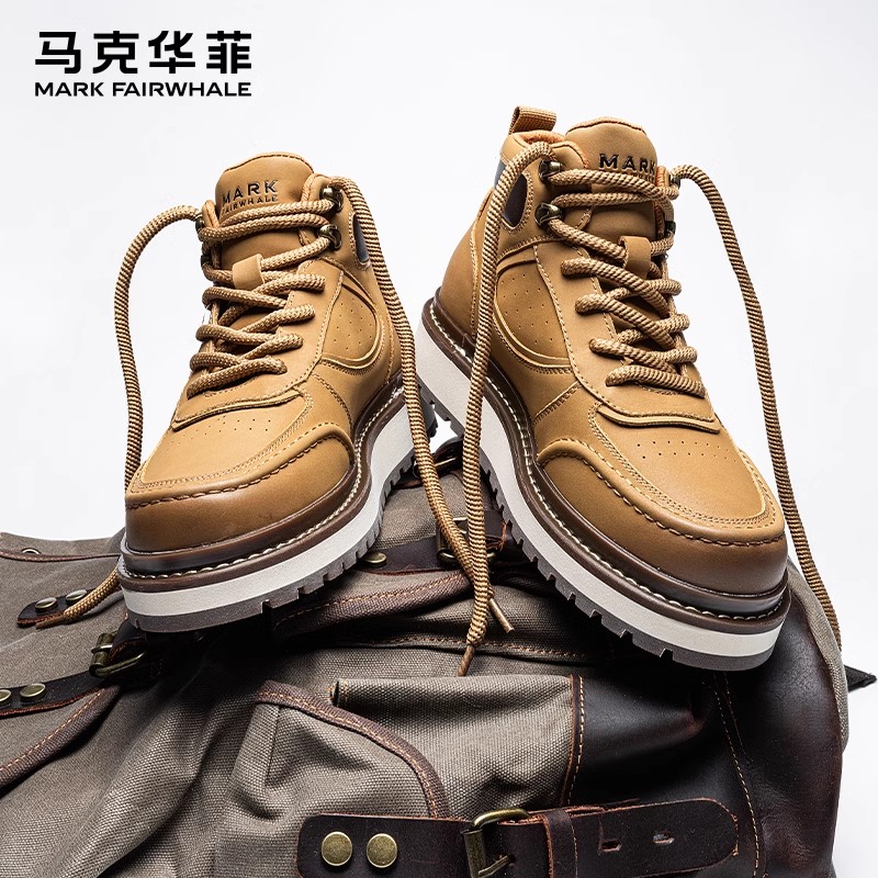 马克华菲马丁靴男款2025新款棉鞋男士加绒保暖复古工装靴厚底男靴