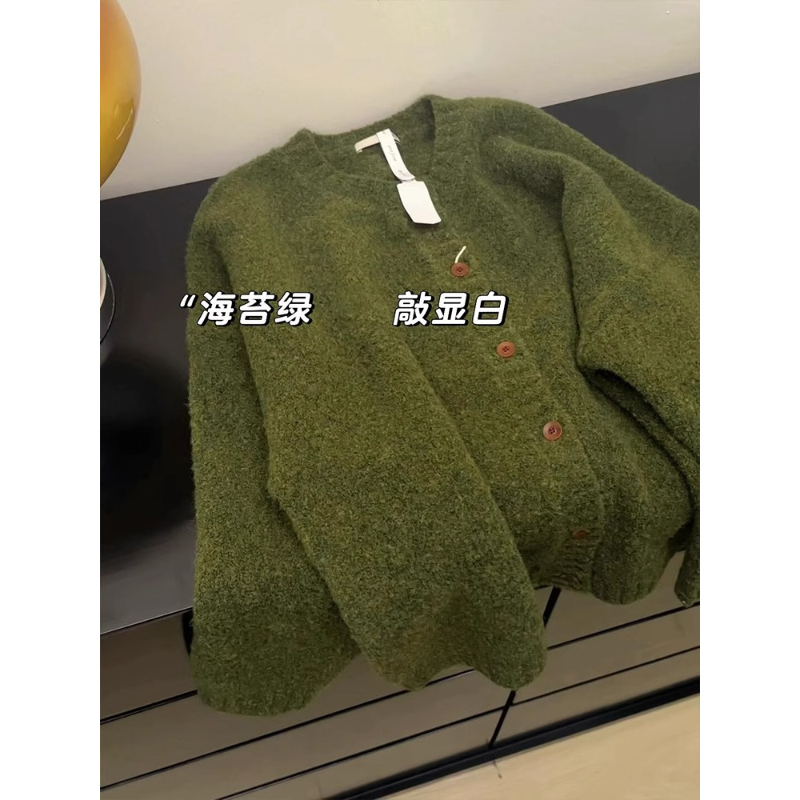 价美，颜色更美！海苔绿开衫毛衣女秋季针织新款慵懒感外套上衣秋款