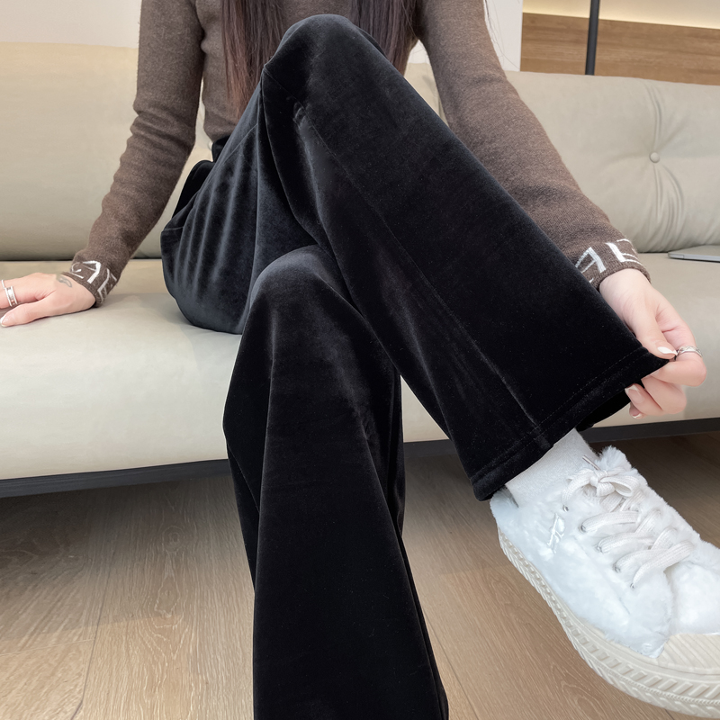 金丝绒窄版阔腿裤女春秋款小个子九分显瘦大码宽松加绒冬直筒裤子