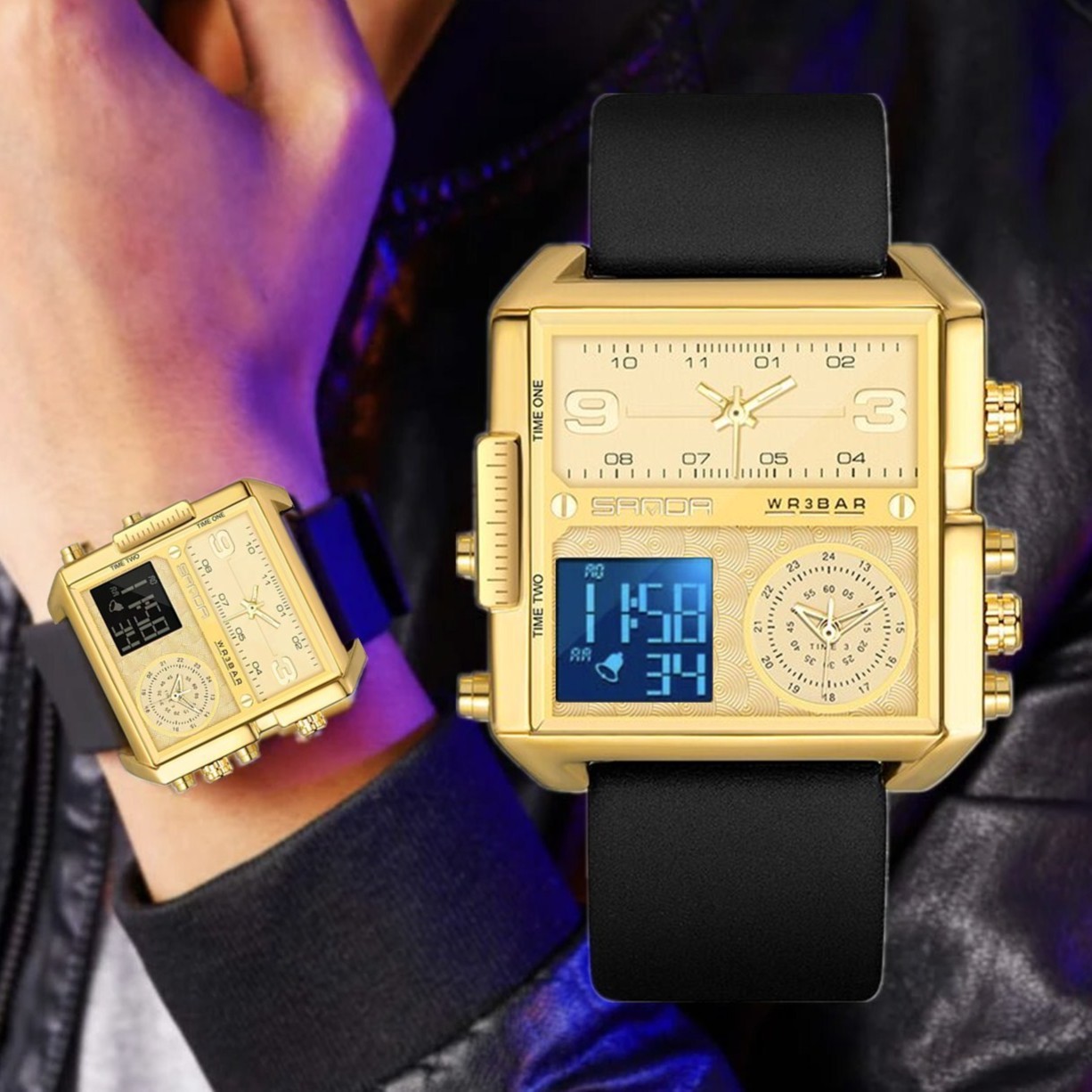 高颜值霸气手表女士新款男款方形休闲高冷时尚个性情侣防水女腕表