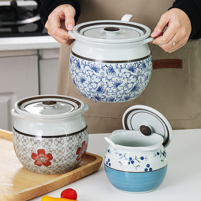 九夏装猪油罐陶瓷家用耐高温调料罐盐罐带盖辣椒罐辣子罐荤油罐子