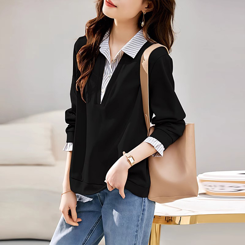 洋气假两件衬衫卫衣女2025新款爆款上班族通勤风女装时尚百搭上衣