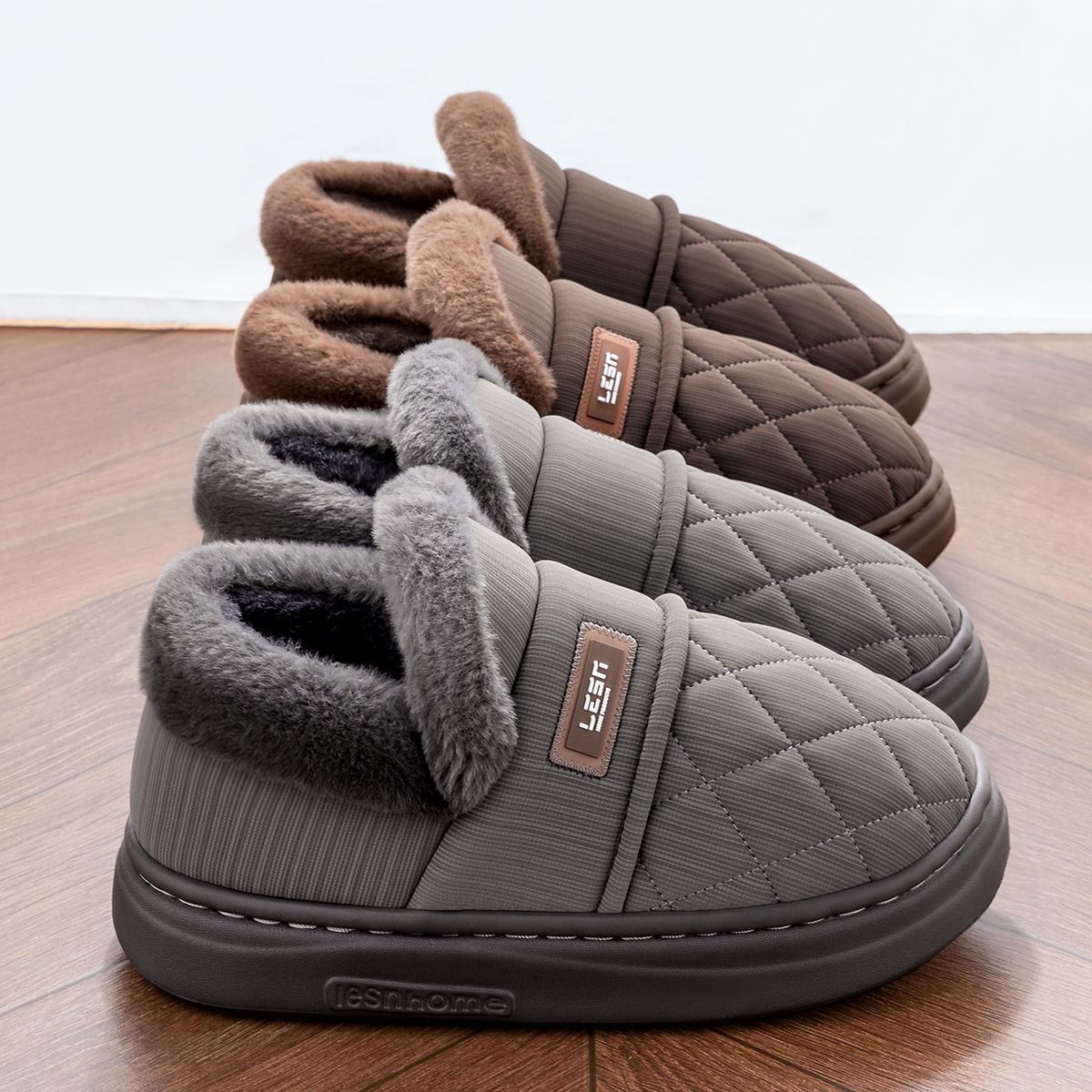 棉鞋男款秋冬季2024新款加绒保暖毛毛鞋防水棉拖鞋包后跟女士冬天