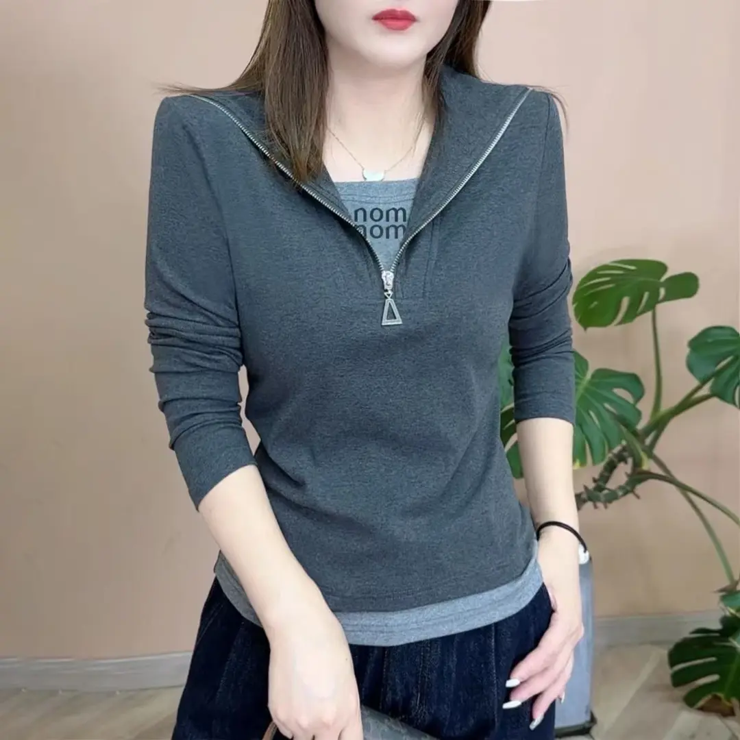 假两件长袖T恤打底衫女秋装2024新款小衫显瘦百搭内搭上衣服