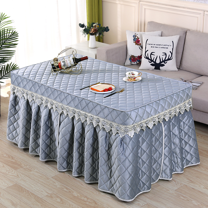 新款冬季长绒加厚裙摆四页式开叉分体茶几罩取暖桌罩长方形双面绒