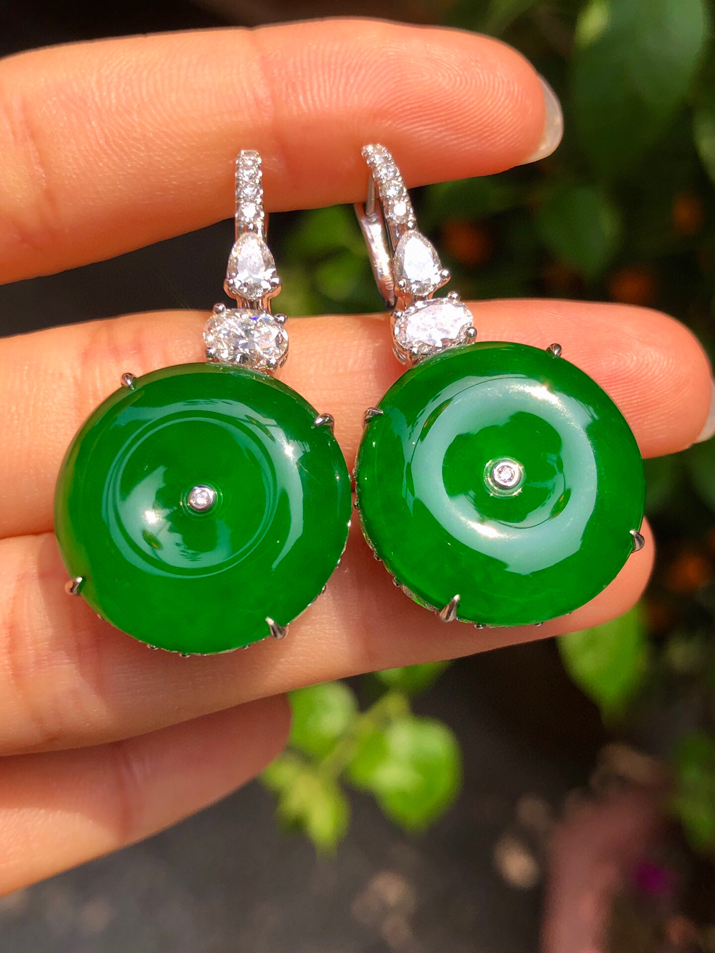 缅甸天然A货翡翠老坑种平安扣耳扣18k金镶嵌