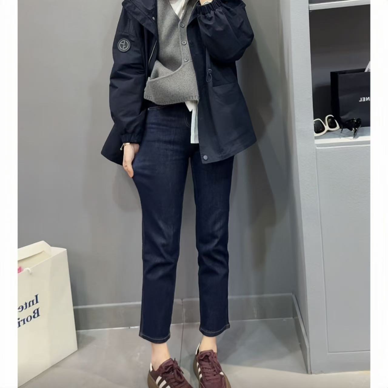 飞芊娅秋冬新款显瘦弹力休闲牛仔裤加绒加厚小个子九分直筒烟管裤