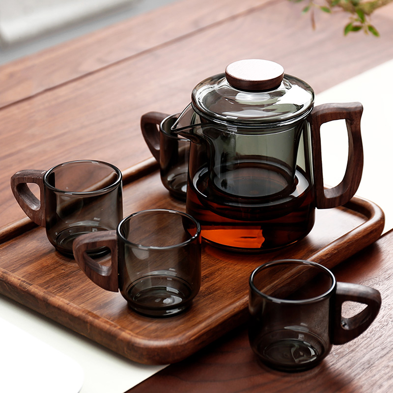 【升级款】高档耐高温玻璃茶水分离泡茶壶一壶四杯整套茶具过滤简约