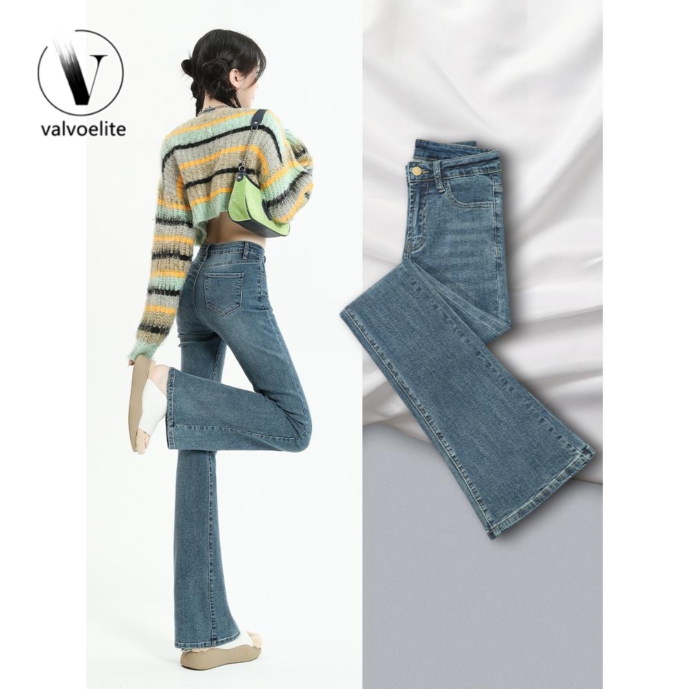 VALVOELITE微喇牛仔裤女2024年新款高腰显瘦马蹄加绒裤子秋冬季