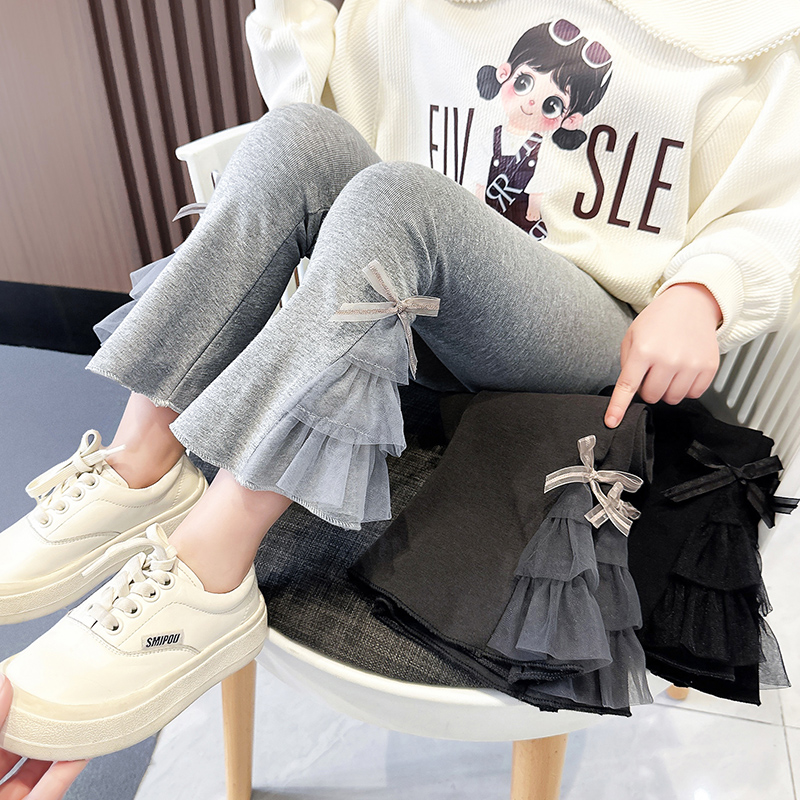 女童蛋糕喇叭裤春秋款2025新款儿童打底裤外穿女宝宝春季春装裤子