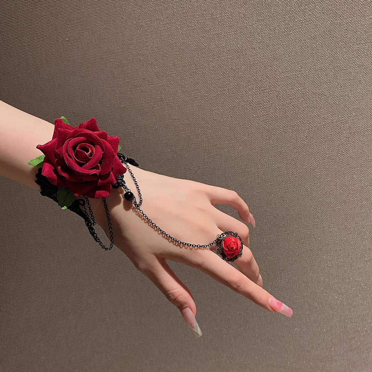 合金布艺手链 复古蕾丝手腕配饰手链lolita手饰万圣节玫瑰花手环