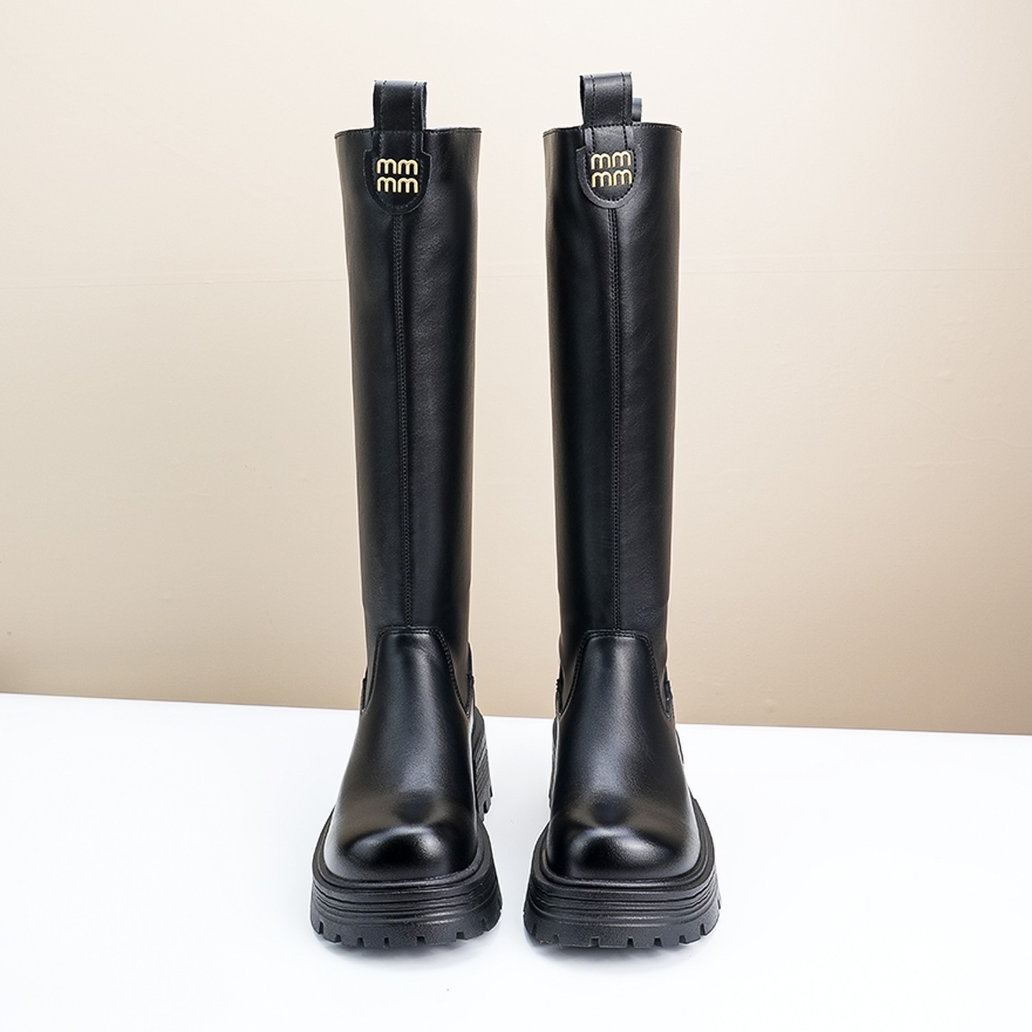 保暖搭子长筒靴女24新款百搭弹力瘦瘦靴厚底高筒靴小个子长靴2076