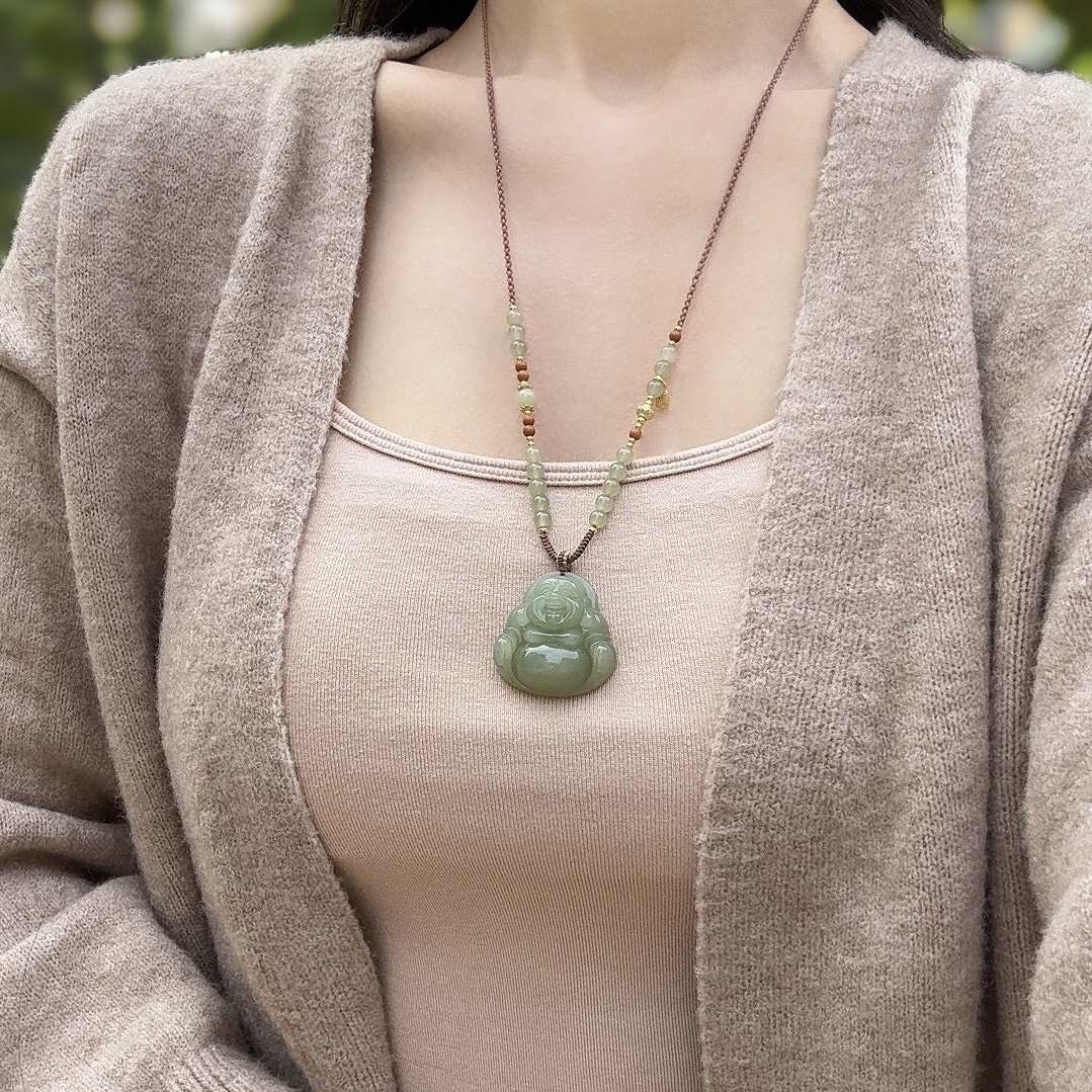 新疆和田玉弥勒佛佛公吊坠玉石玉佛挂件女士笑佛玉坠玉佩气质时尚
