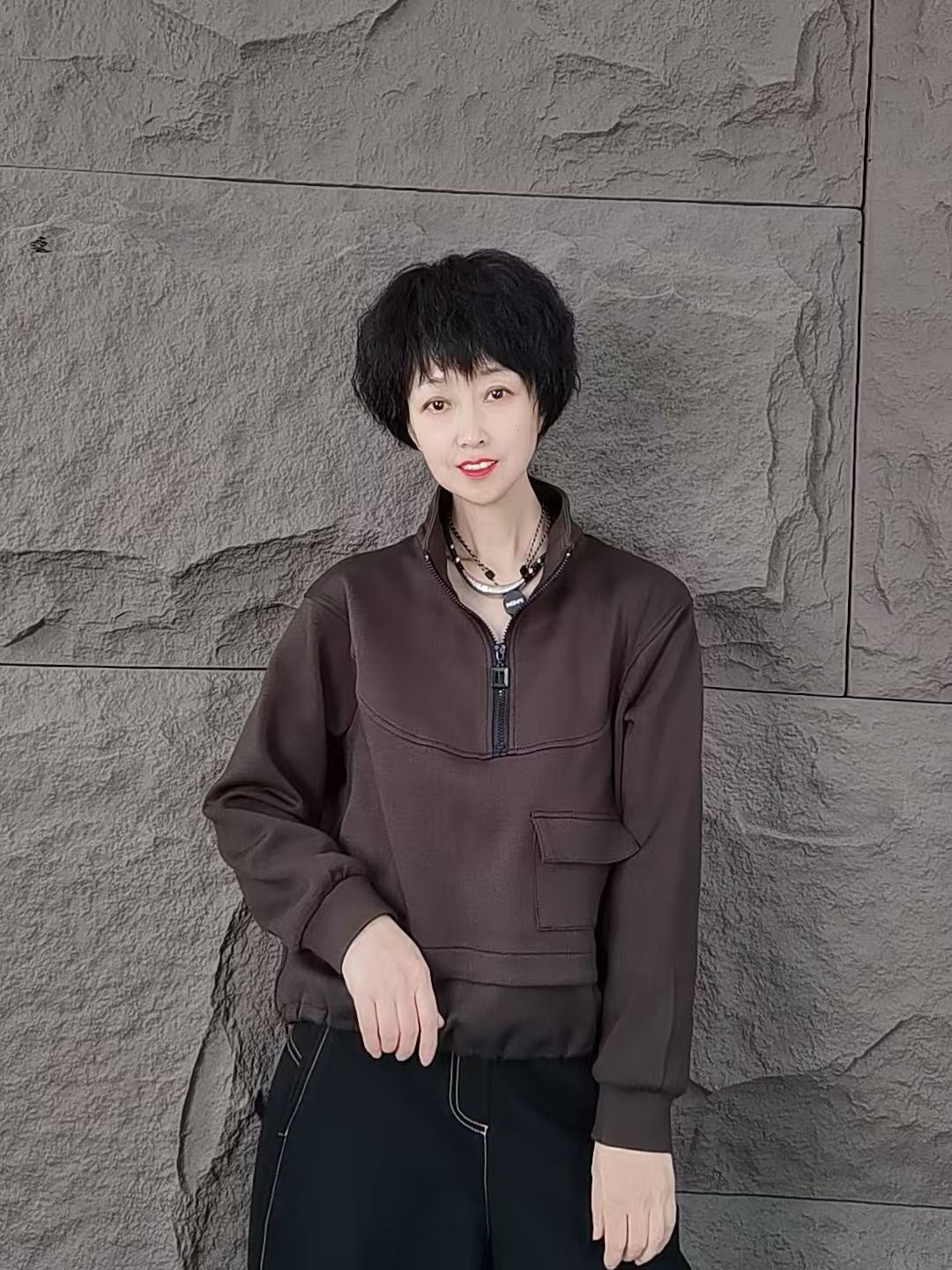 秋季宽松休闲时尚百搭下边抽绳立领卫衣