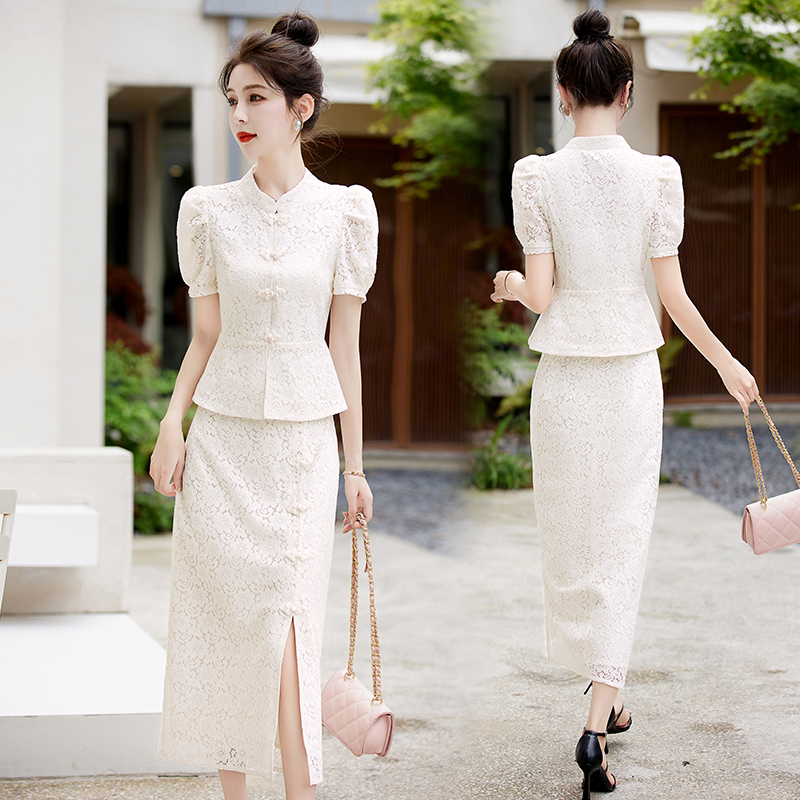 新中式国风蕾丝改良旗袍套装女2025夏季新款气质名媛半身裙两件套