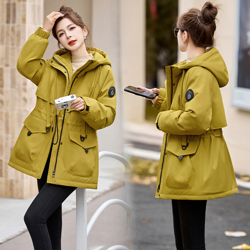 连帽冲锋衣派克羽绒服女2024年冬季新款宽松百搭白鸭绒中长款外套