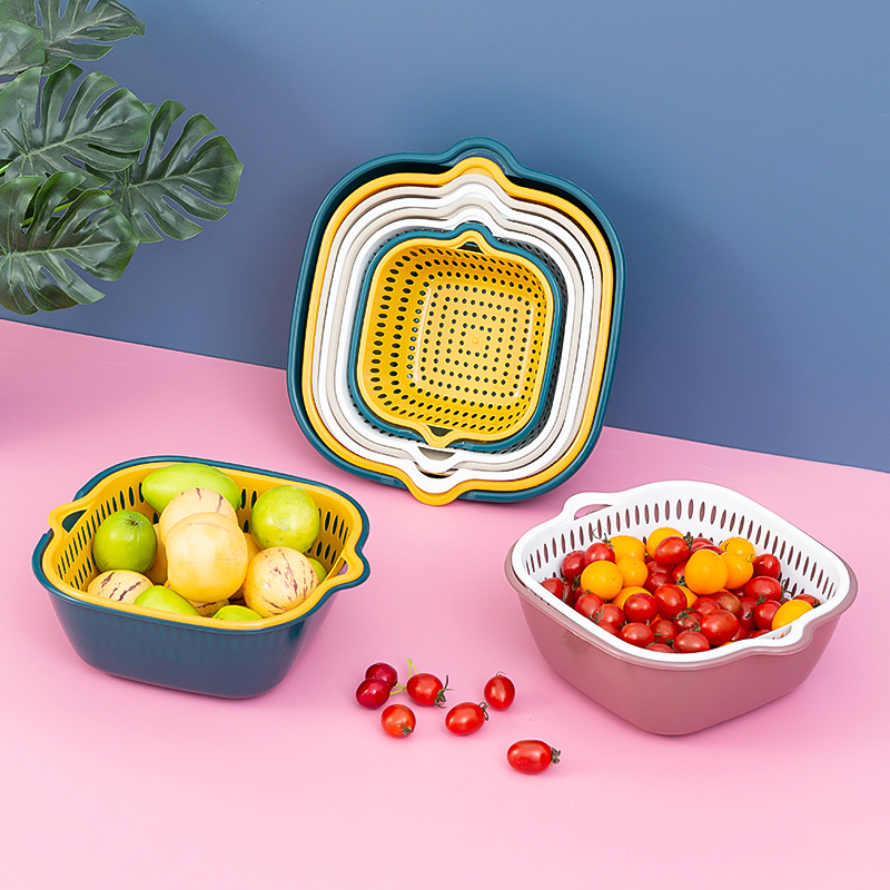 沥水蓝八件套双层厨房洗菜盆沥水篮火锅拼盘洗菜篮水果篮多功能