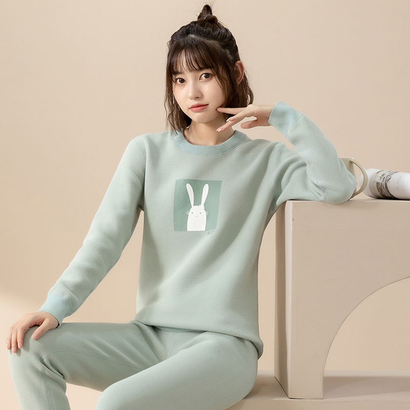 初中生内衣女华夫格卫衣款学生运动可外穿高中生女孩保暖内衣套装