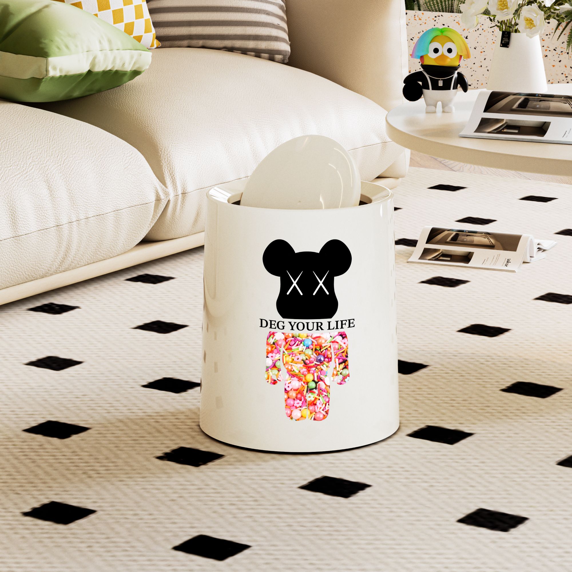 奶油风宿舍厨房垃圾桶厕所大容量印花家用客厅高颜值卫生间纸篓桶