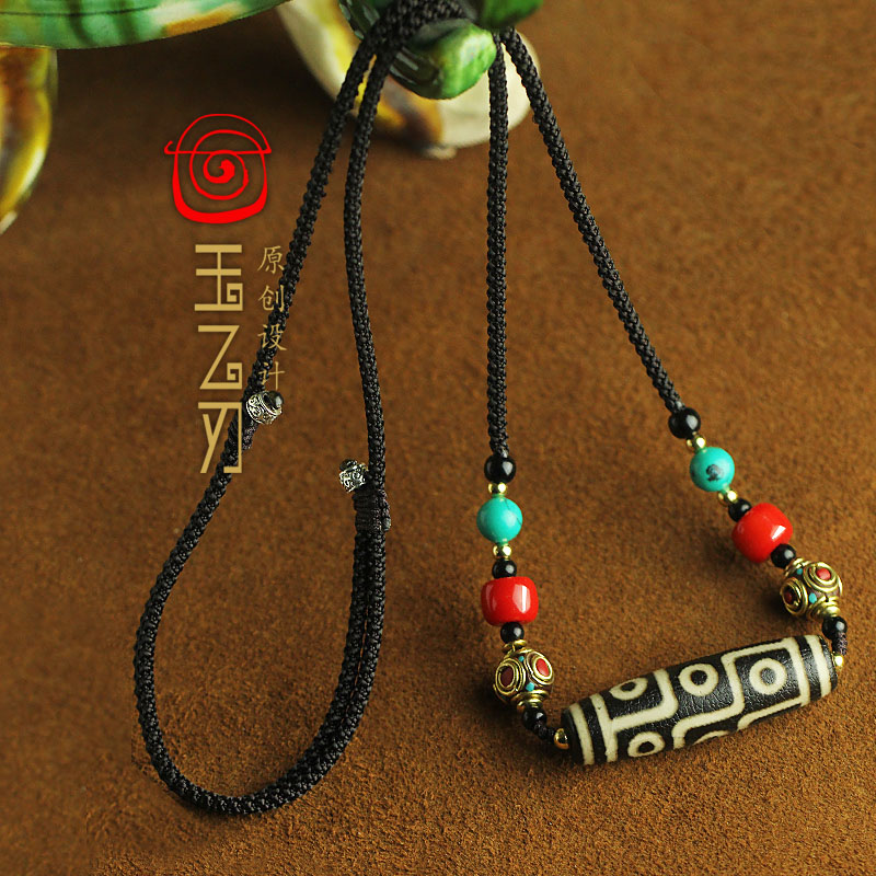 玉乙刃 非金属布艺吊坠 西藏九眼横穿尼泊尔挂绳锁骨项链编织百搭