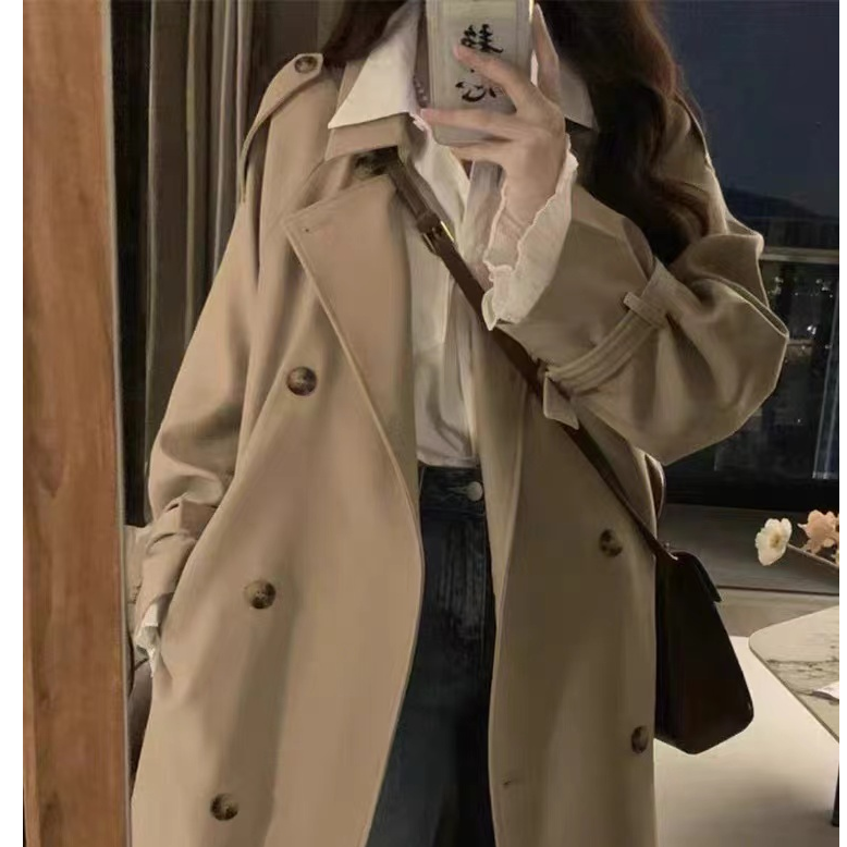 风衣外套女2025新款春秋英伦风中长款小个子气质洋气感卡其色大衣